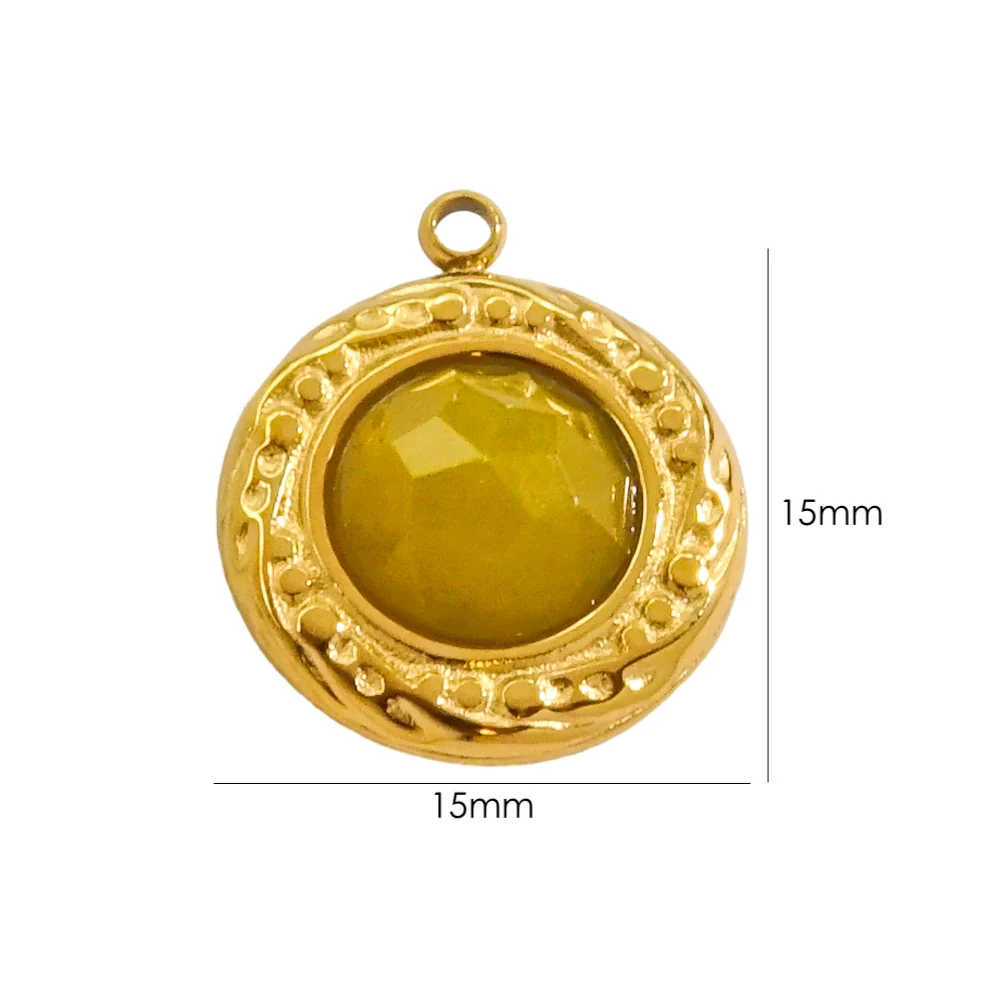 Wholesale Jewelry Retro Style Round Stainless Steel Natural Stone Inlay Pendant - Image 7