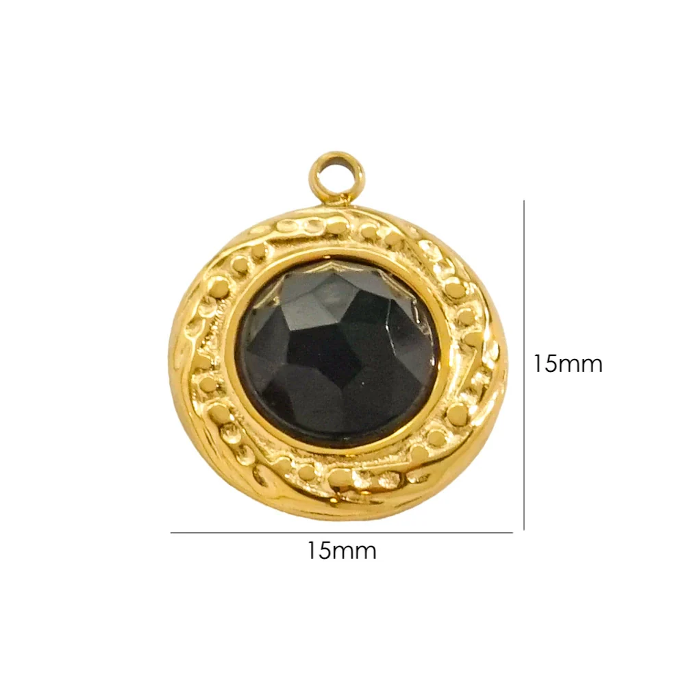 Wholesale Jewelry Retro Style Round Stainless Steel Natural Stone Inlay Pendant - Image 9