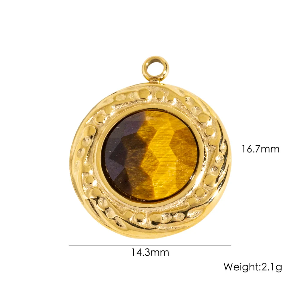 Wholesale Jewelry Retro Style Stainless Steel Tiger Eye Stone Inlay Pendant With Vacuum In Furnace Electroplating - Image 15