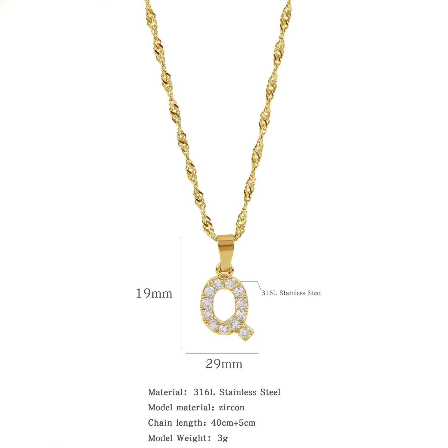 Wholesale Jewelry Retro Style Stainless Steel Water Wave Chain Pendant Necklace With English Letters And Constellation Pattern And Electroplating Design - Image 22
