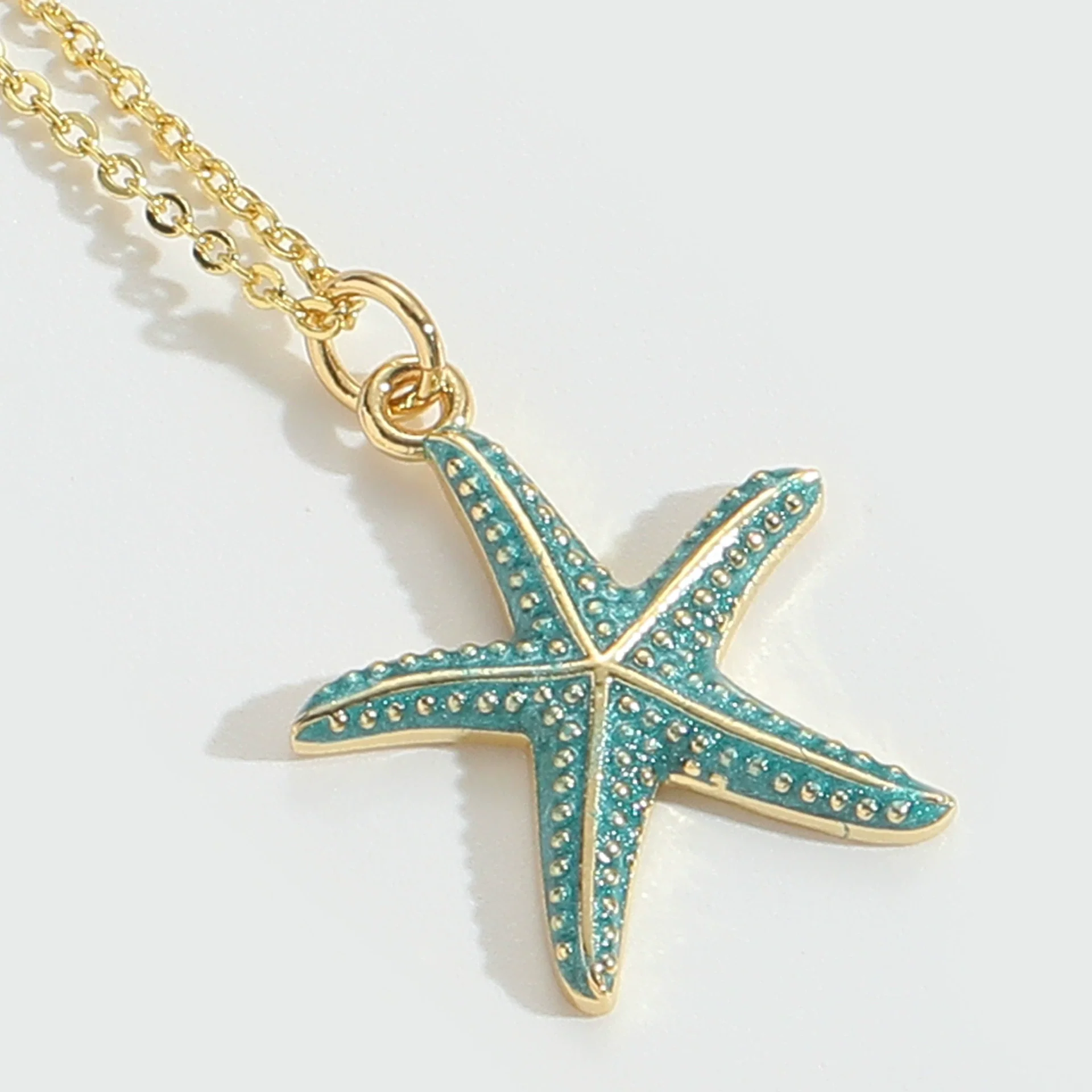 Wholesale Jewelry Retro Style Starfish Pendant Necklace Copper Electroplating Mixed Gemstone Setting O Chain For Women - Image 8