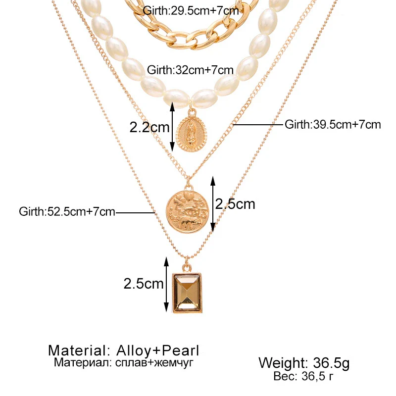 Wholesale Jewelry Retro Vintage Style Geometric Alloy Ochain Multilayer Pearl Necklace For Women - Image 2