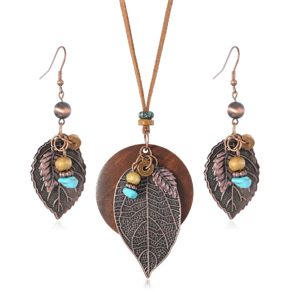 Wholesale Jewelry Retro Vintage Style Geometric Iron Sheet And Wooden Disc Handmade Women's Earrings Necklace - Image 6