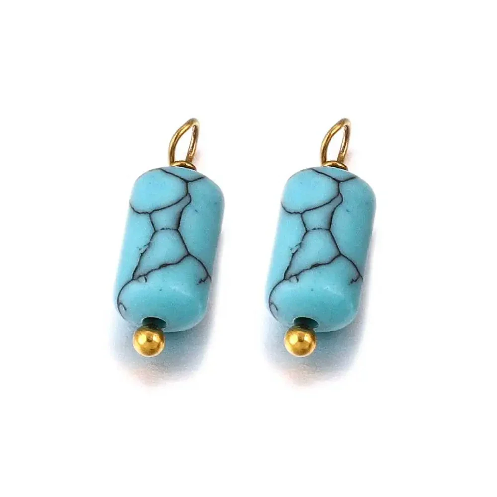 Wholesale Jewelry Retro Waterproof Stainless Steel With Natural Stone Cylindrical Pendant Electroplated Handmade Earrings Necklace Accessories - Image 13