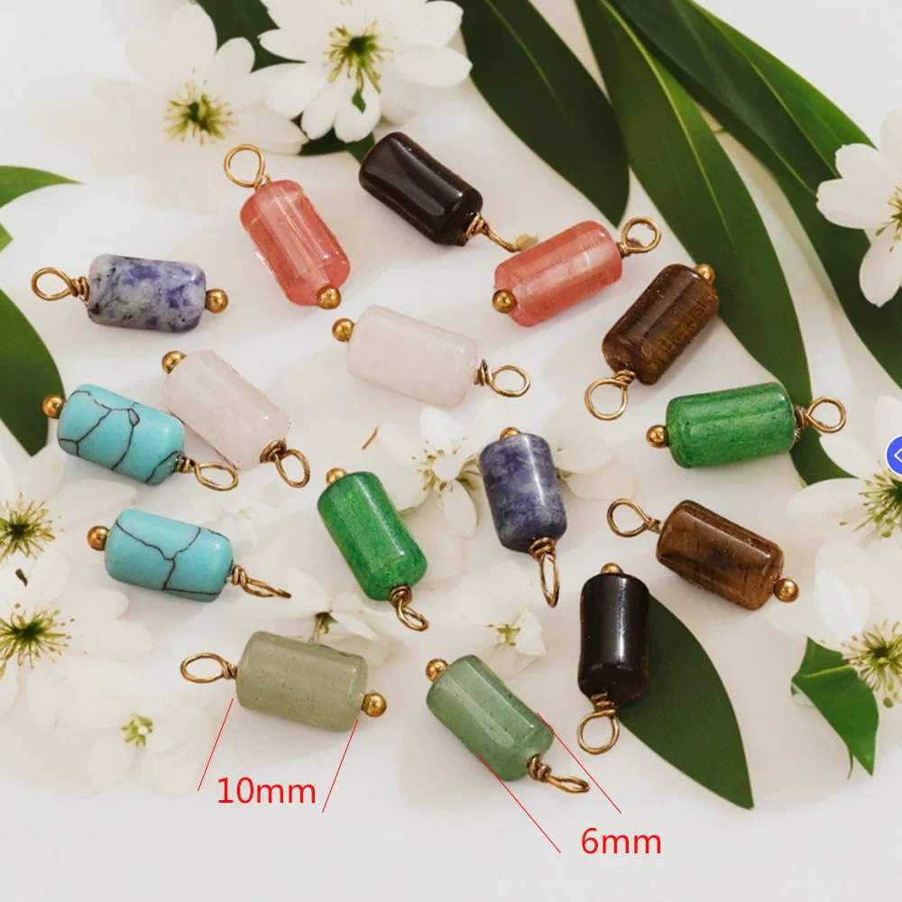 Wholesale Jewelry Retro Waterproof Stainless Steel With Natural Stone Cylindrical Pendant Electroplated Handmade Earrings Necklace Accessories - Image 3