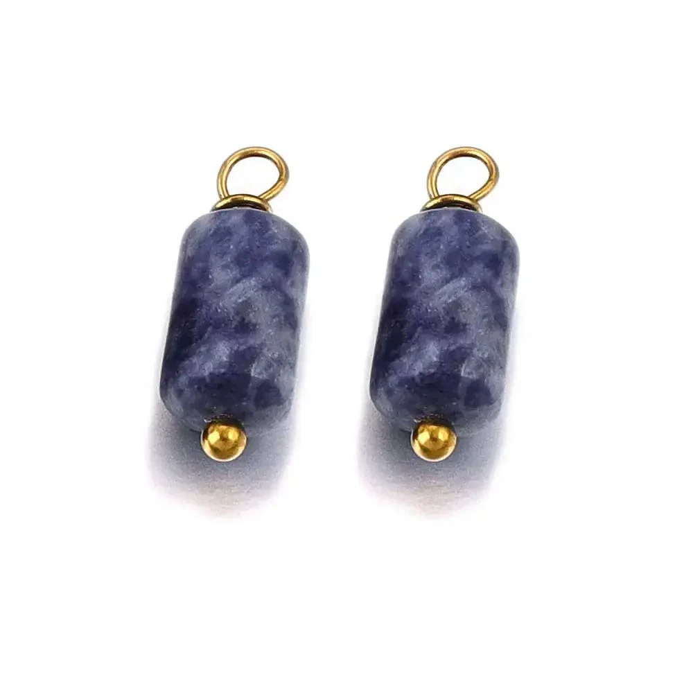 Wholesale Jewelry Retro Waterproof Stainless Steel With Natural Stone Cylindrical Pendant Electroplated Handmade Earrings Necklace Accessories - Image 6