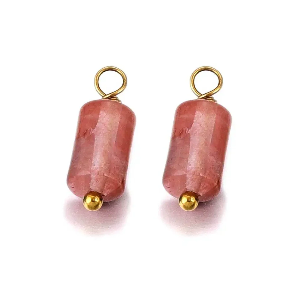 Wholesale Jewelry Retro Waterproof Stainless Steel With Natural Stone Cylindrical Pendant Electroplated Handmade Earrings Necklace Accessories - Image 7