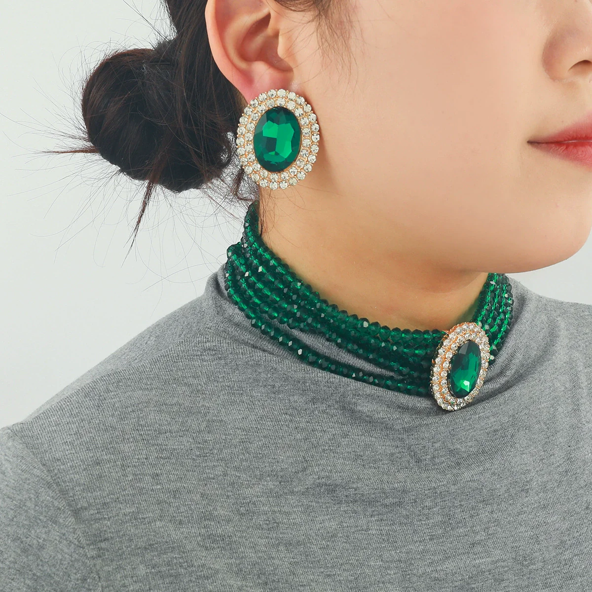 Wholesale Jewelry Rhinestone Geometric Earrings And Necklaces