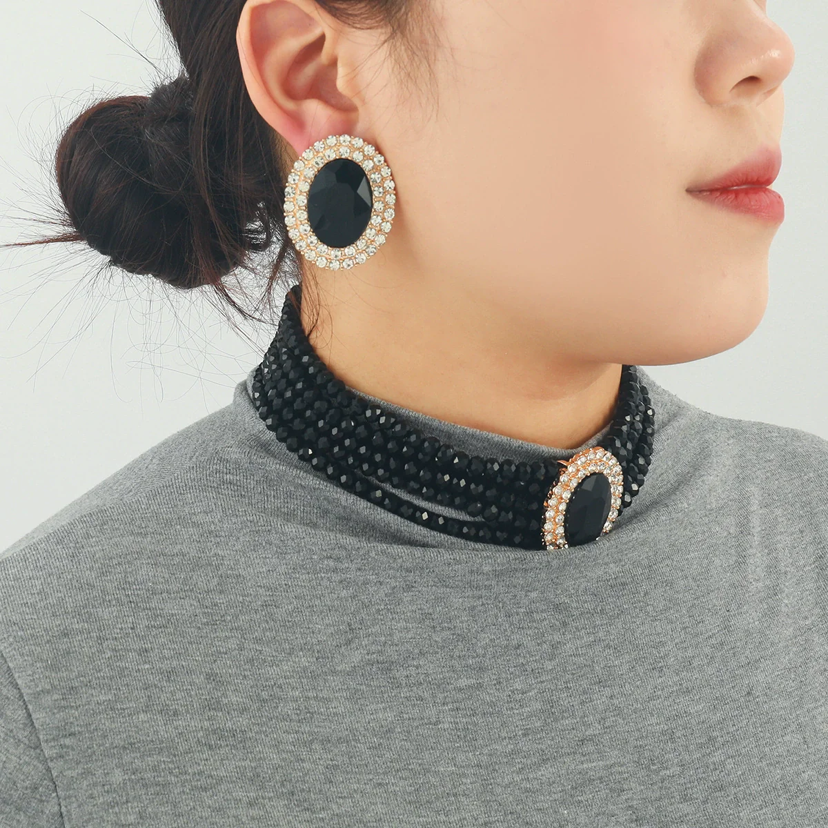 Wholesale Jewelry Rhinestone Geometric Earrings And Necklaces - Image 2