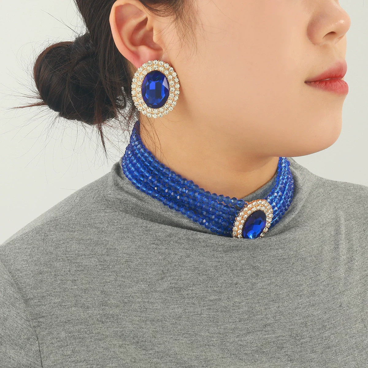 Wholesale Jewelry Rhinestone Geometric Earrings And Necklaces - Image 3