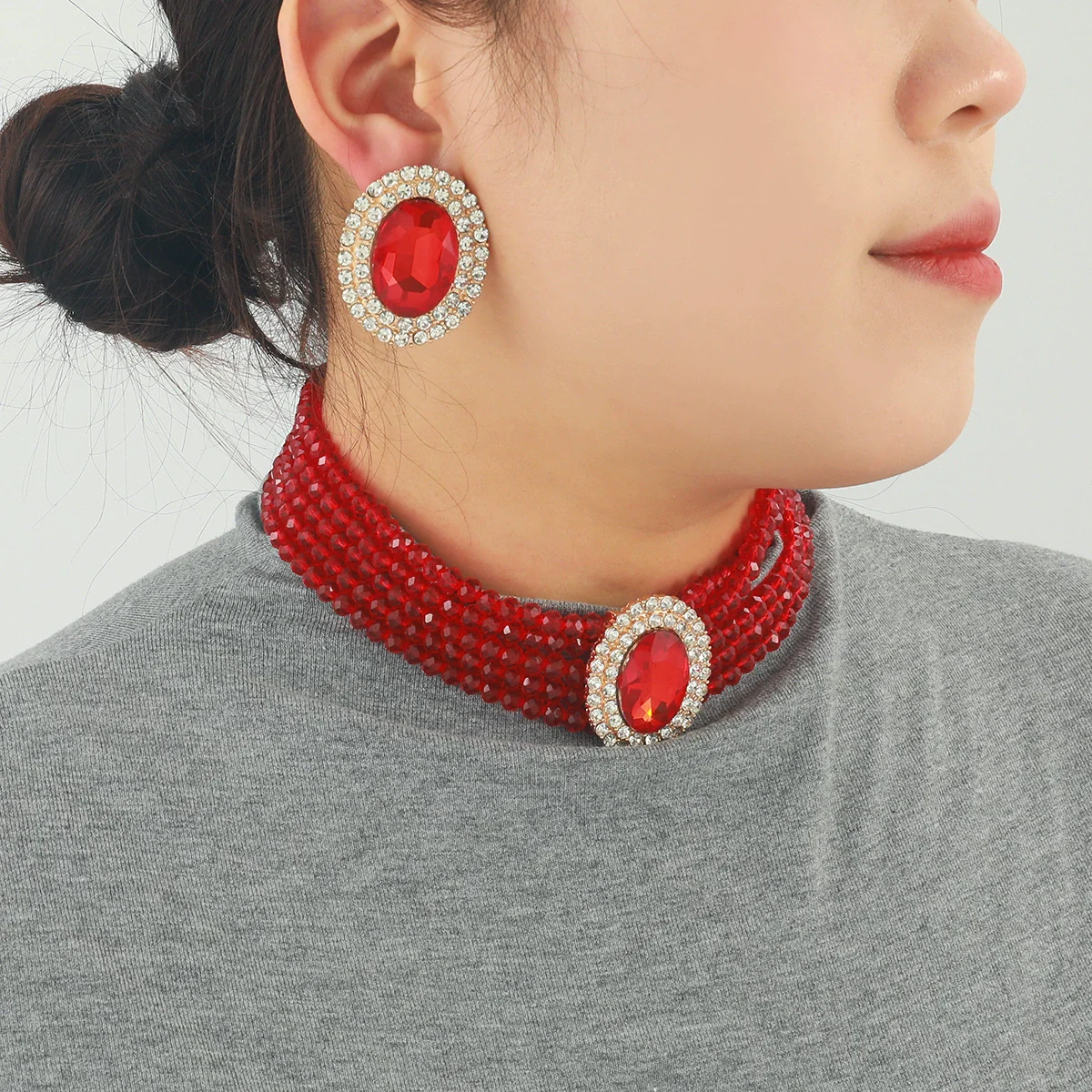 Wholesale Jewelry Rhinestone Geometric Earrings And Necklaces - Image 4