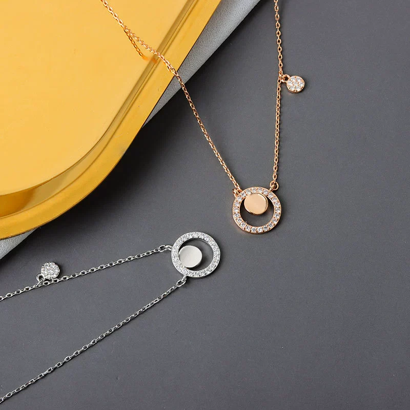 Wholesale Jewelry S925 Sterling Silver Geometric Cross Chain Ring Necklace For Women - Image 3