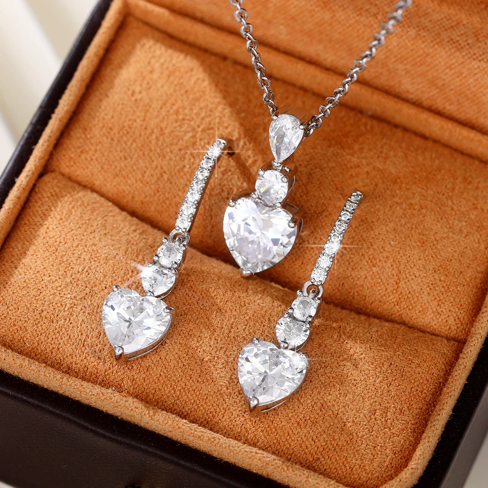 Wholesale Jewelry Set Copper Heartshaped With Zircon And Mixed Gem Inlay For Women Love Pattern - Image 4
