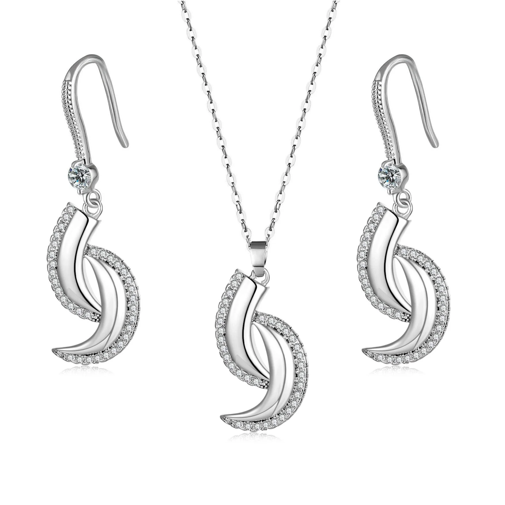 Wholesale Jewelry Set Copper Ochain Earrings And Necklace With Artificial Zircon Pendants And Geometric Pattern Simple Style Unisex And Women's