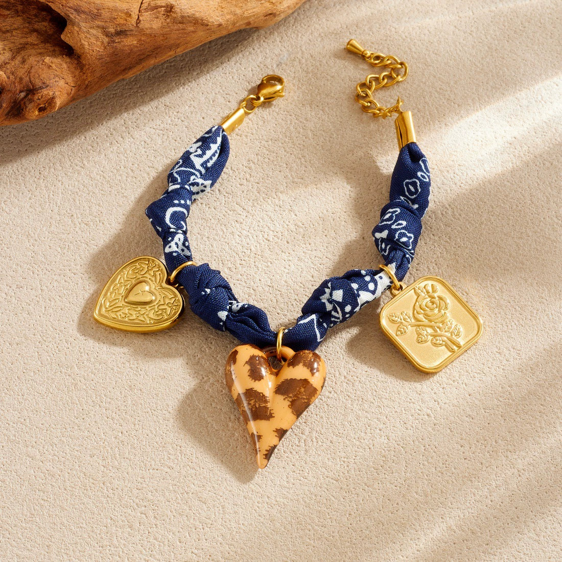 Wholesale Jewelry Set Dark Blue Printed Leopard Print Heart Shaped Ceramic Stainless Steel Electroplated Jewelry For Women - Image 3