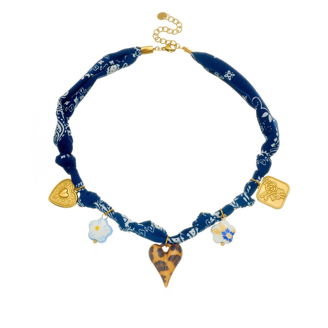 Wholesale Jewelry Set Dark Blue Printed Leopard Print Heart Shaped Ceramic Stainless Steel Electroplated Jewelry For Women - Image 5