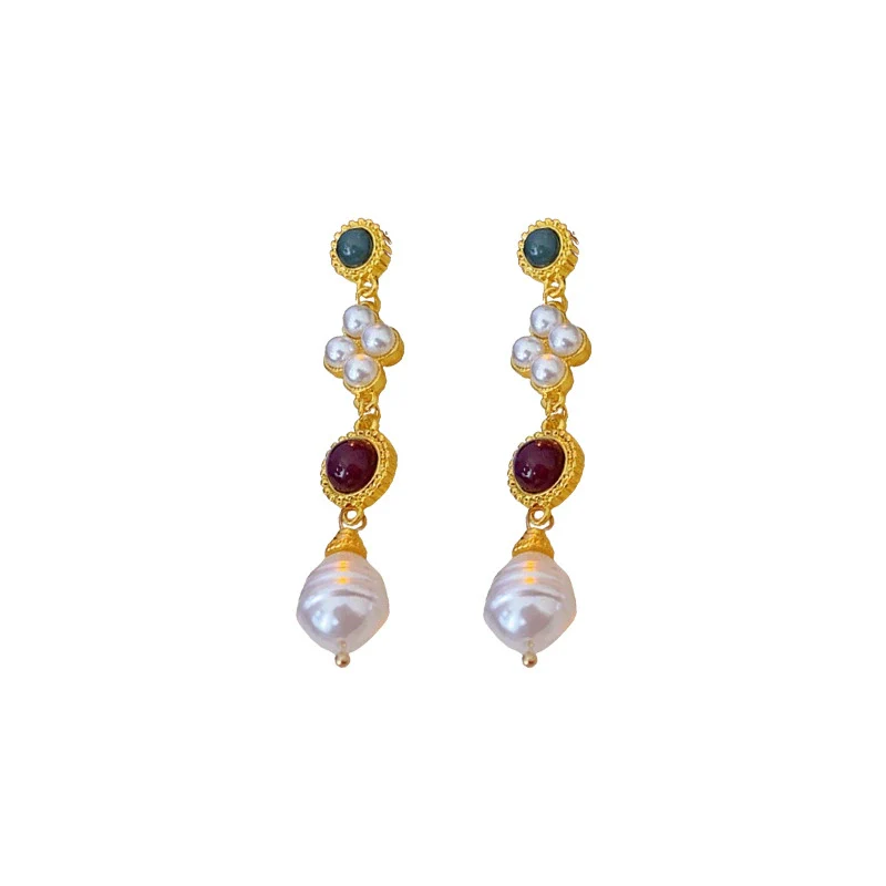 Wholesale Jewelry Set Silver Needle Geometric Imitation Pearl Heart Water Drop Bell Tassel Earrings Necklace Alloy Pendant Electroplated Highend Women's - Image 5