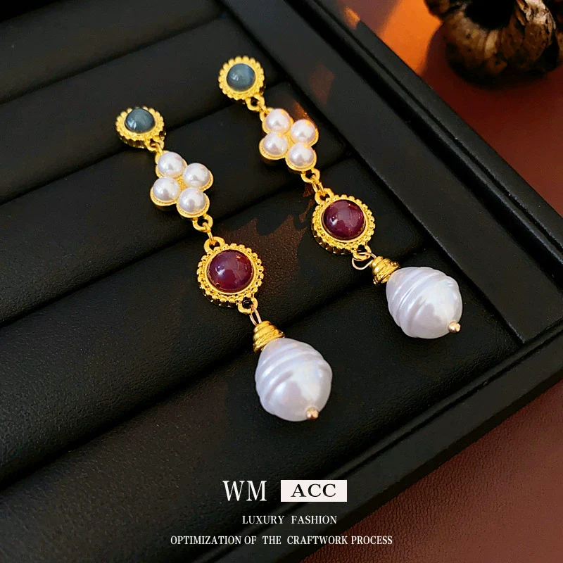 Wholesale Jewelry Set Silver Needle Geometric Imitation Pearl Heart Water Drop Bell Tassel Earrings Necklace Alloy Pendant Electroplated Highend Women's - Image 6