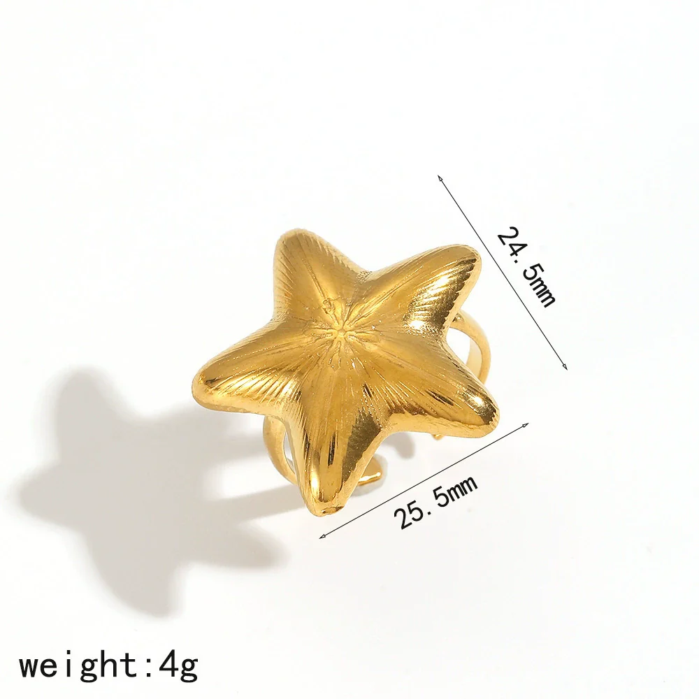 Wholesale Jewelry Set Stainless Steel Electroplated Fivepointed Star Earrings And Ring For Women - Image 10