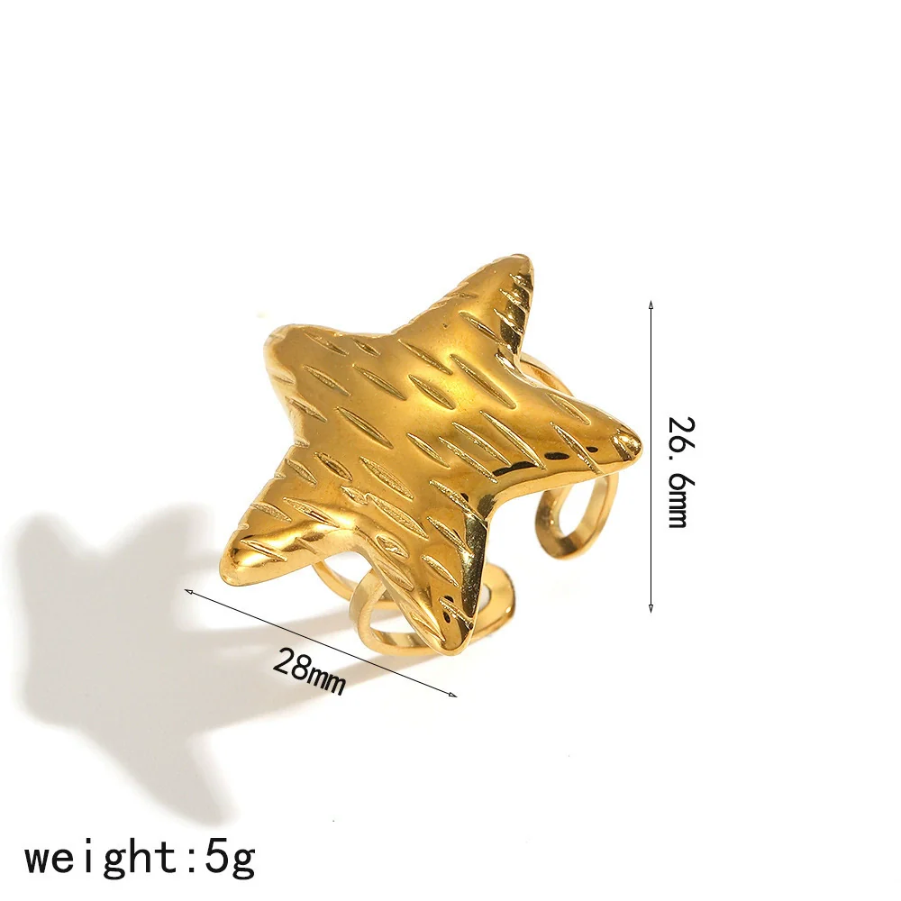 Wholesale Jewelry Set Stainless Steel Electroplated Fivepointed Star Earrings And Ring For Women - Image 11