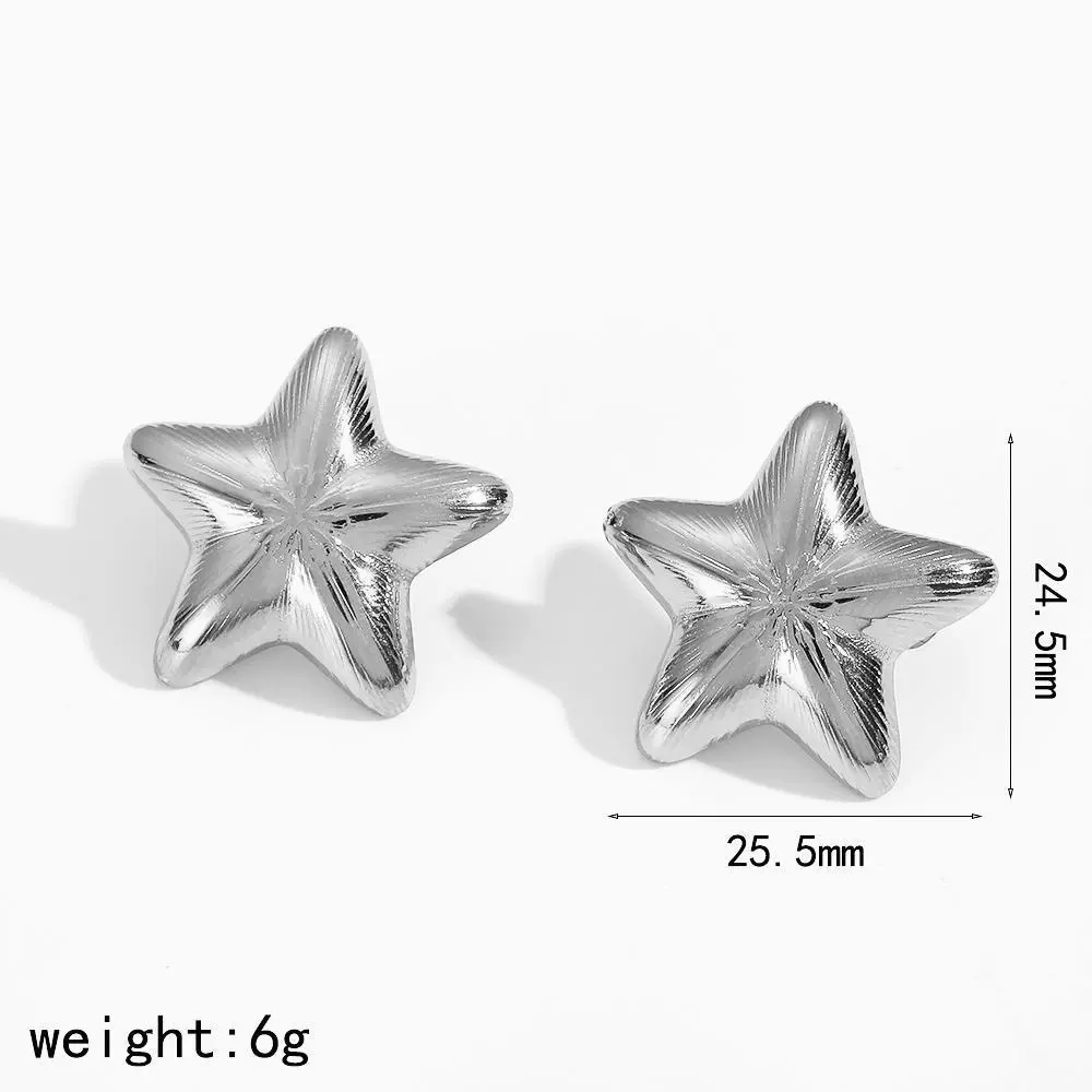 Wholesale Jewelry Set Stainless Steel Electroplated Fivepointed Star Earrings And Ring For Women - Image 7