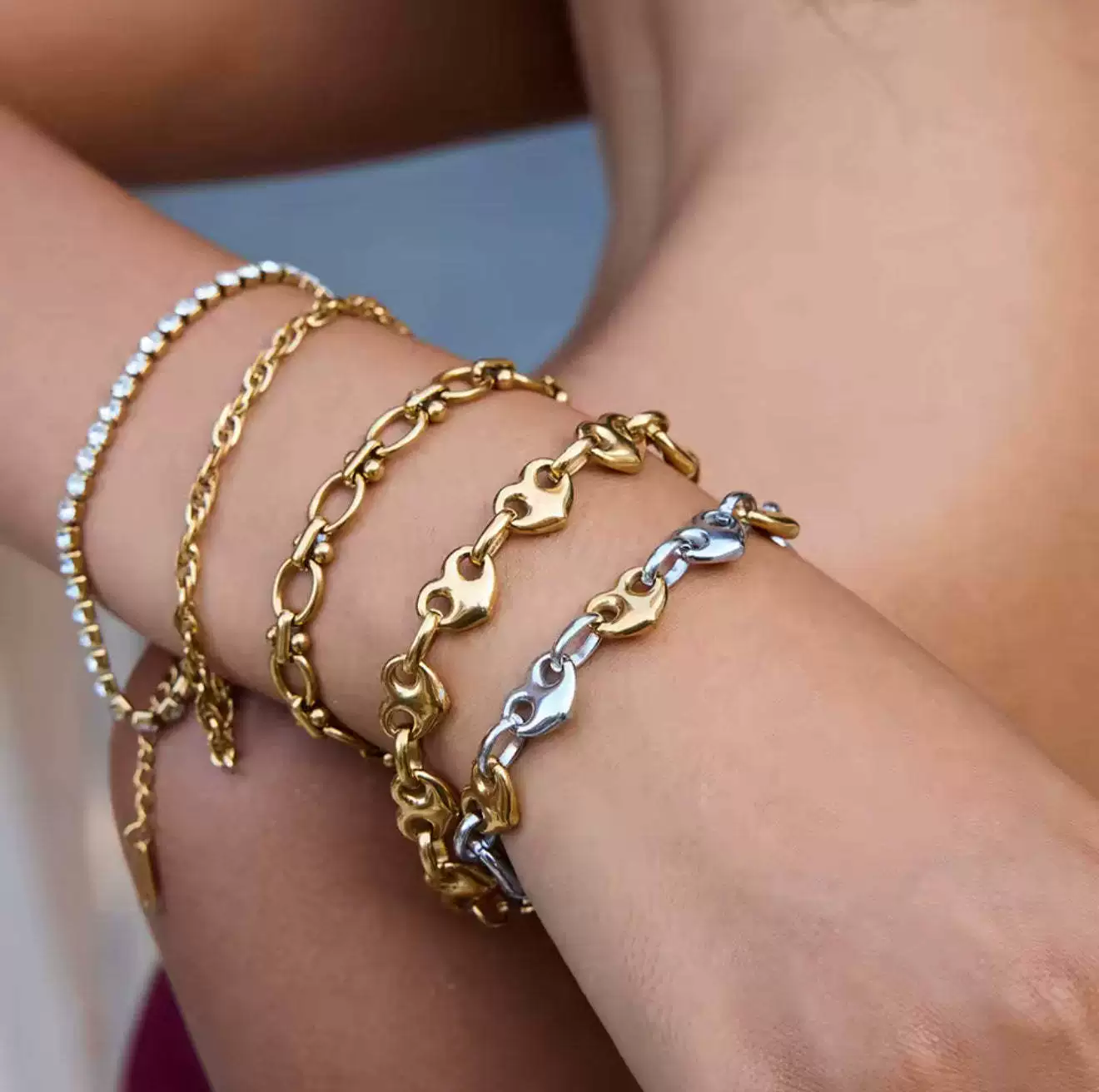 Wholesale Jewelry Set Stainless Steel Geometric Multi Ring Pig Nose Buckle Chain Necklace Bracelet For Women With Pvd Furnace Vacuum Real Gold Plating - Image 3