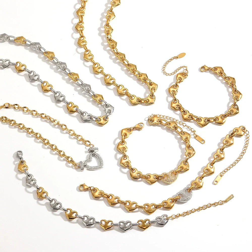 Wholesale Jewelry Set Stainless Steel Geometric Multi Ring Pig Nose Buckle Chain Necklace Bracelet For Women With Pvd Furnace Vacuum Real Gold Plating - Image 4