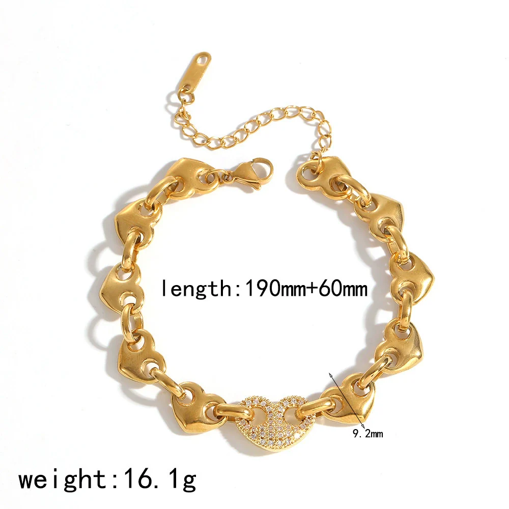 Wholesale Jewelry Set Stainless Steel Geometric Multi Ring Pig Nose Buckle Chain Necklace Bracelet For Women With Pvd Furnace Vacuum Real Gold Plating - Image 9