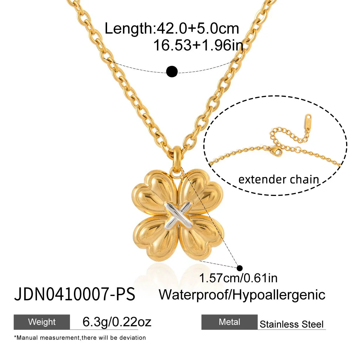 Wholesale Jewelry Set Stainless Steel Titanium Steel Electroplated Heart Four Leaf Clover Plants And Flowers Pattern Women's Earrings Necklace - Image 9
