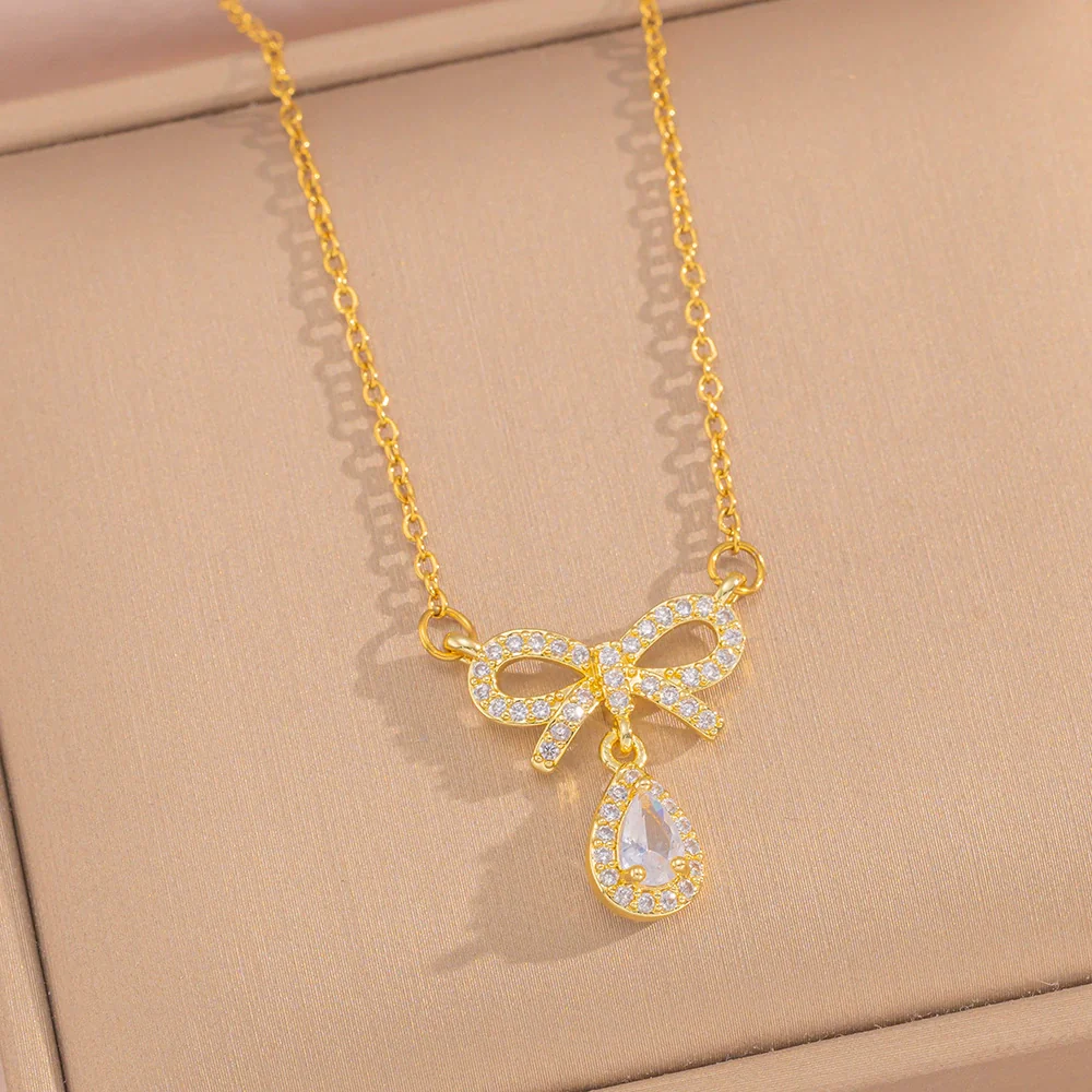 Wholesale Jewelry Set Titanium Steel Love Bow Design With Diamonds For Women - Image 6