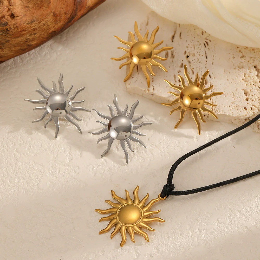 Wholesale Jewelry Set Women Ins Style Minimalist Stainless Steel Titanium Steel Wax Rope Chain Electroplated Stars Sun And Moon Clouds Universe Pendant Necklace Earrings