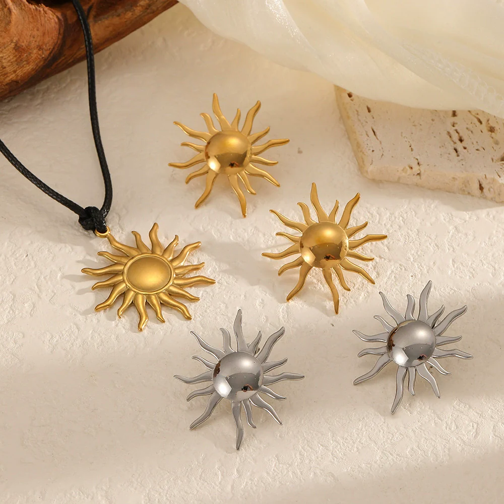 Wholesale Jewelry Set Women Ins Style Minimalist Stainless Steel Titanium Steel Wax Rope Chain Electroplated Stars Sun And Moon Clouds Universe Pendant Necklace Earrings - Image 2