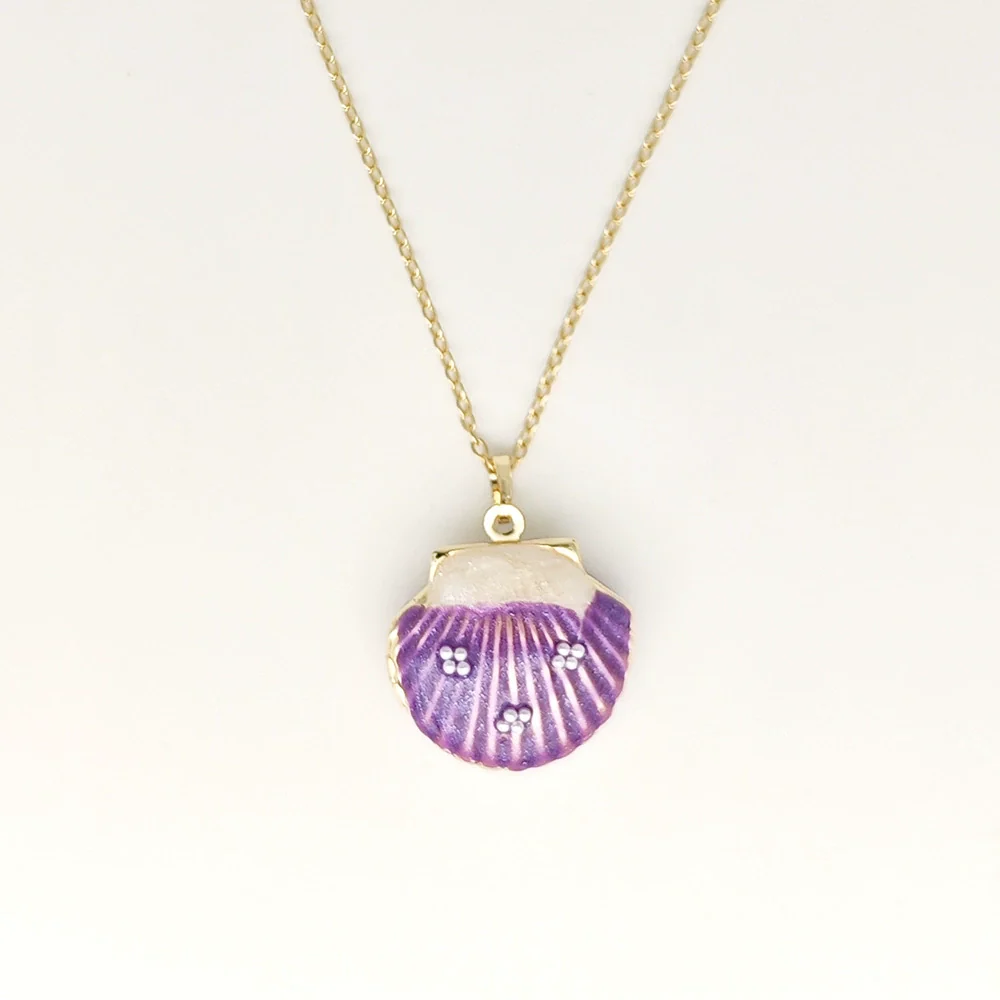 Wholesale Jewelry Shell Enamel Oil Drop Geometric Brass Handmade Pendant Necklace For Women - Image 4