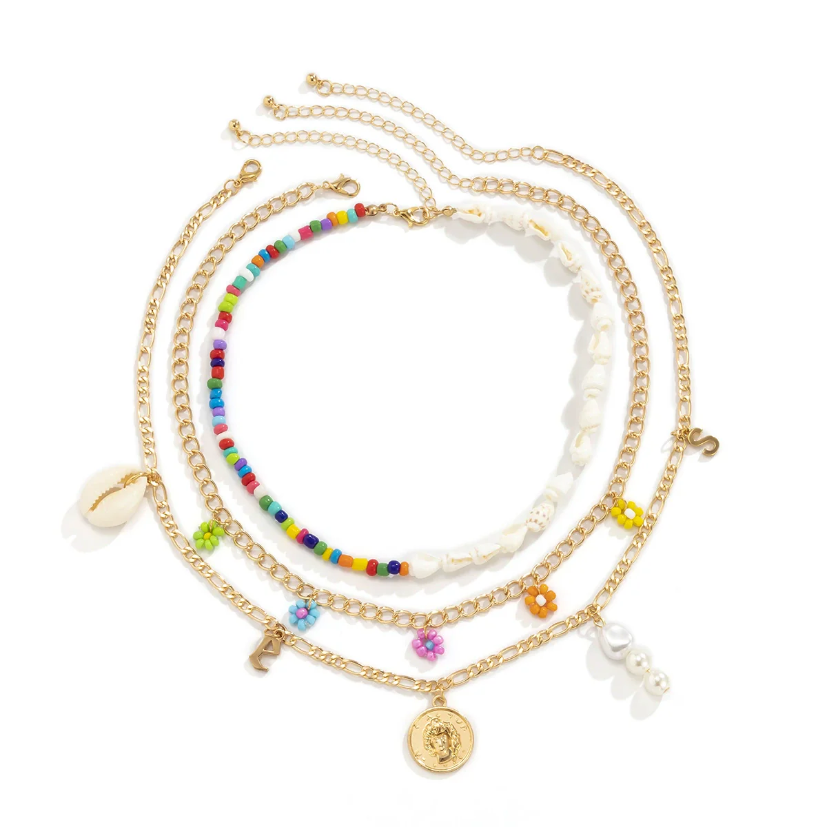 Wholesale Jewelry Shell Rice Beads Alloy Geometric Cross Chain Necklace For Women Electroplated - Image 5