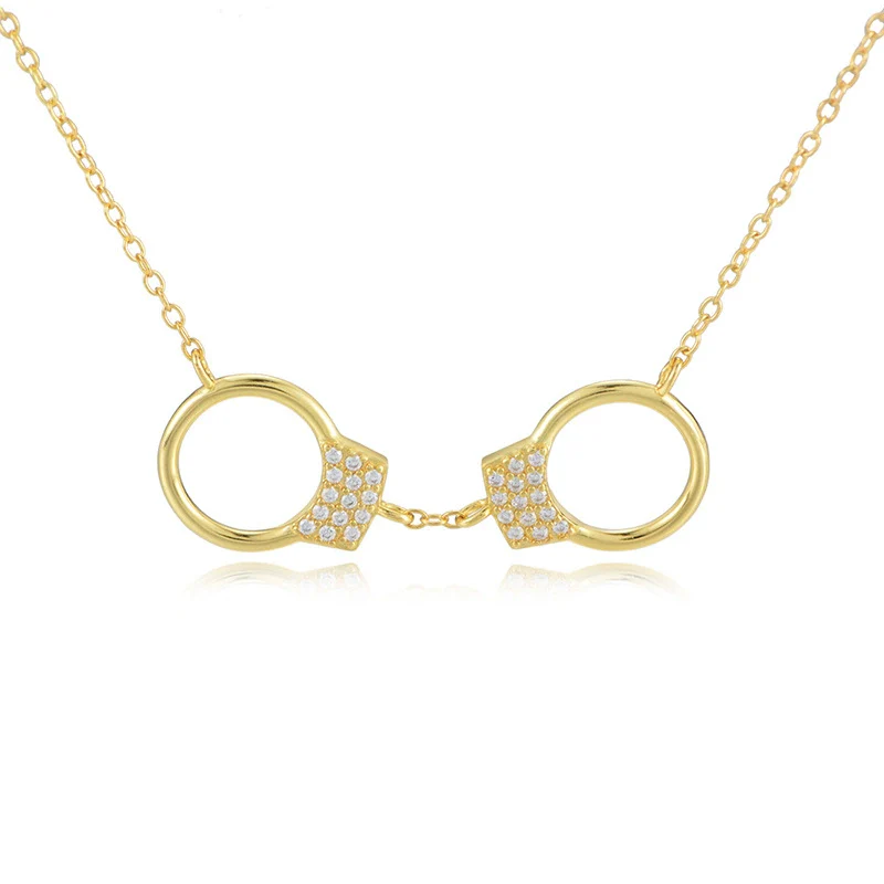 Wholesale Jewelry Silver 925 Sterling Diamond Geometric Handcuffs Pendant Necklace For Women - Image 5