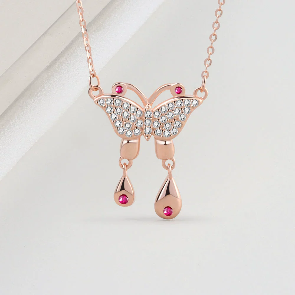 Wholesale Jewelry Silver 925 Sterling Geometric Butterfly Pendant Necklace With Electroplating Treatment