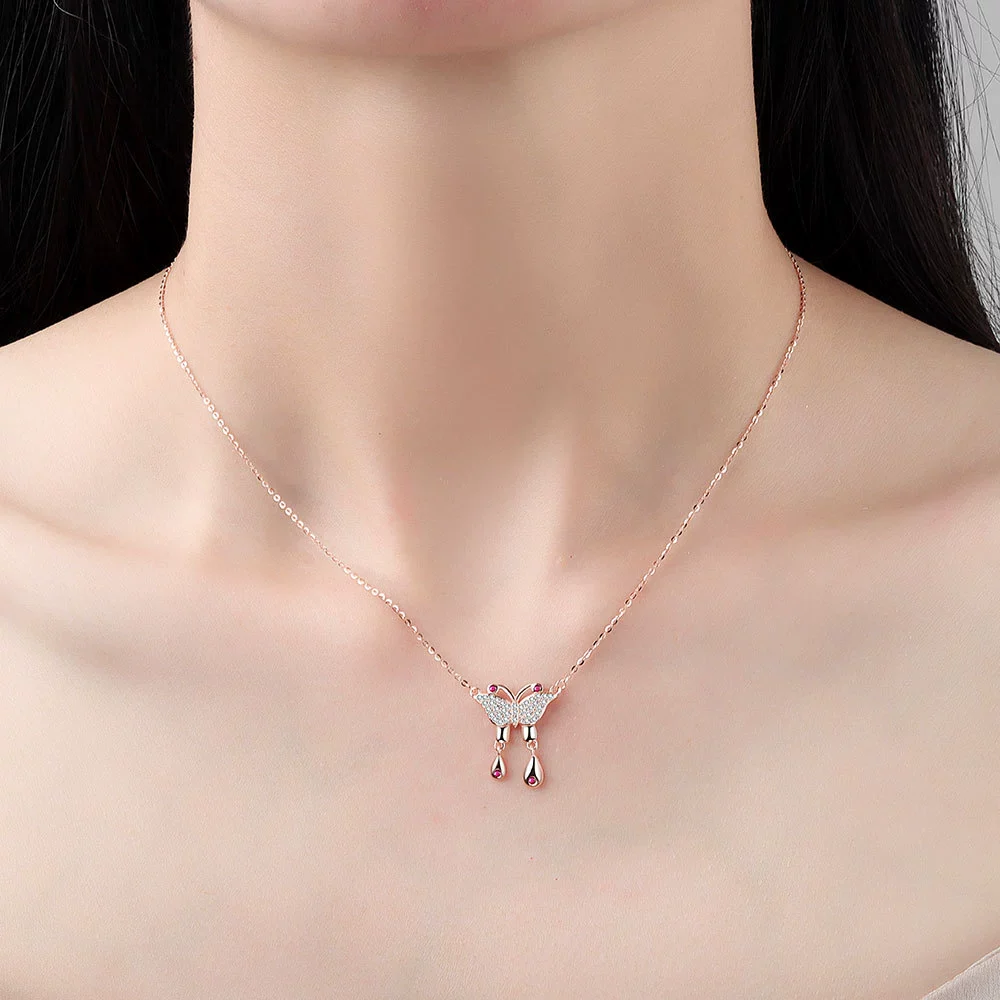 Wholesale Jewelry Silver 925 Sterling Geometric Butterfly Pendant Necklace With Electroplating Treatment - Image 3