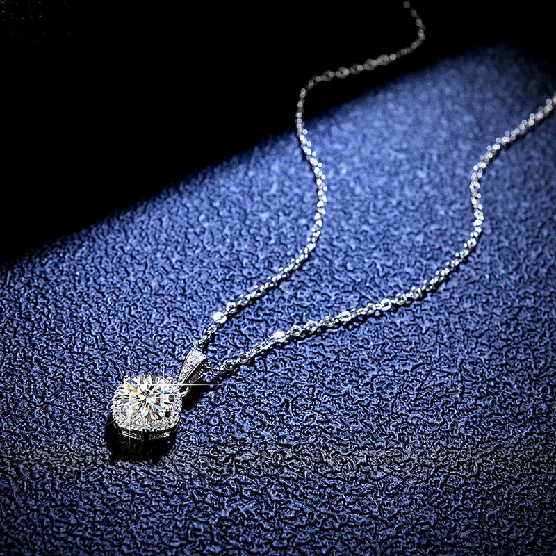 Wholesale Jewelry Silver 925 Sterling Pendant Moissanite Four Claw Square Bag Style Leaves Water Wave Chain Necklace For Women - Image 2