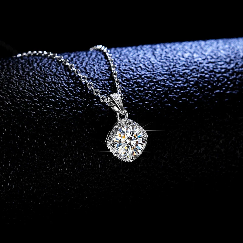 Wholesale Jewelry Silver 925 Sterling Pendant Moissanite Four Claw Square Bag Style Leaves Water Wave Chain Necklace For Women - Image 3