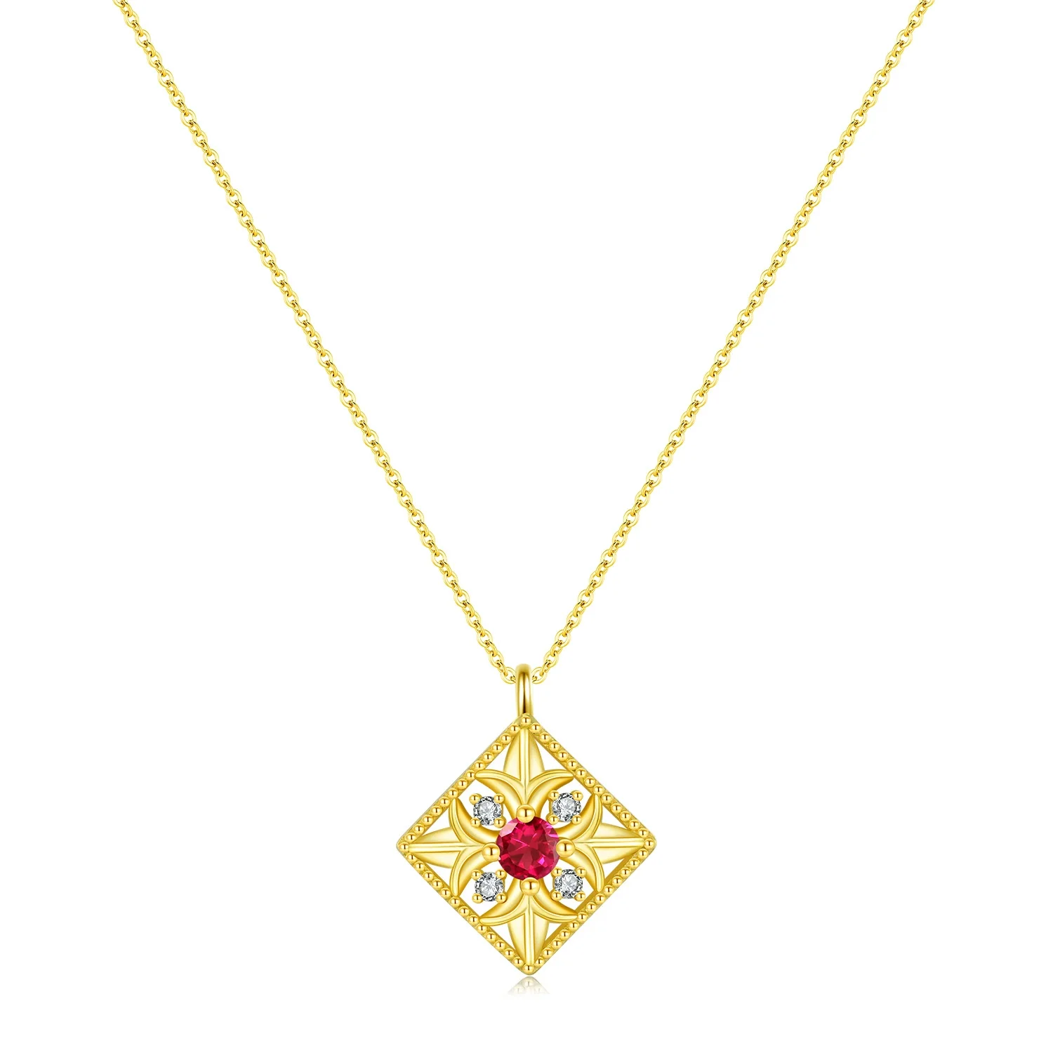 Wholesale Jewelry Silver 925 Sterling Retro Geometric Hollow Square Diamond Clavicle Necklace - Image 4