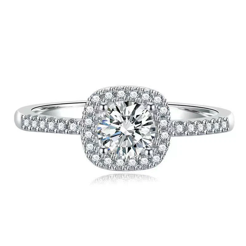Wholesale Jewelry Silver Classic Square Moissanite Inlay Women's Wedding Ring - Image 5
