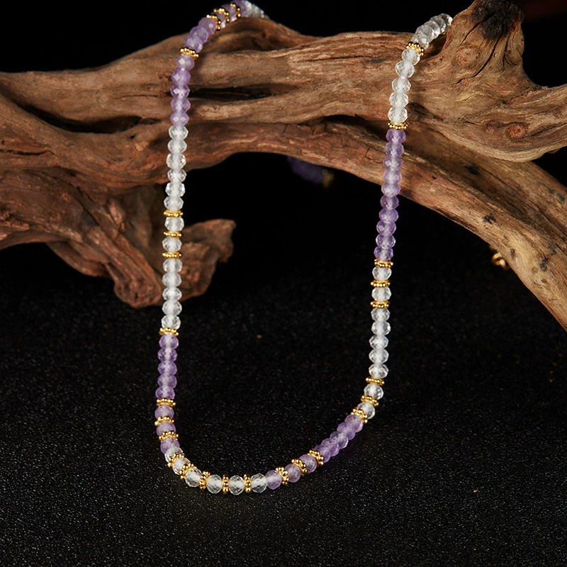 Wholesale Jewelry Silver Natural Amethyst White Crystal Geometric Handmade Pendant Necklace For Women - Image 4