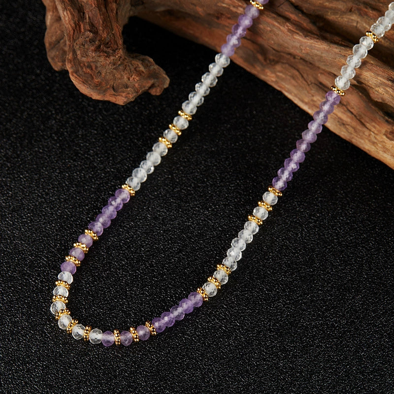 Wholesale Jewelry Silver Natural Amethyst White Crystal Geometric Handmade Pendant Necklace For Women - Image 6