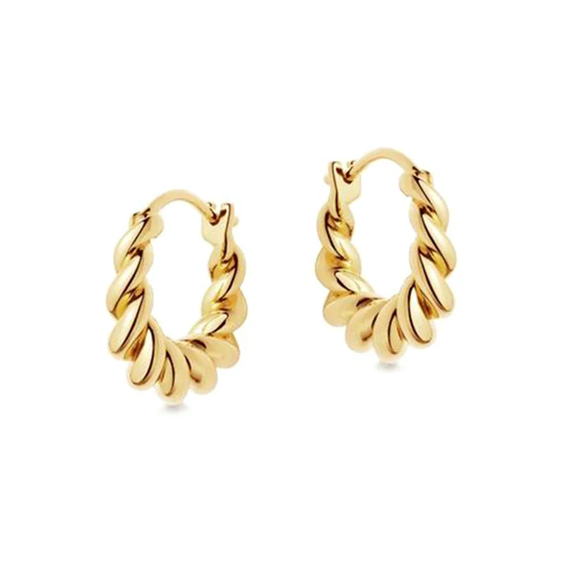 Wholesale Jewelry Silver Needle Copper Geometric Twisted Circle Hoop Earrings For Women Electroplated