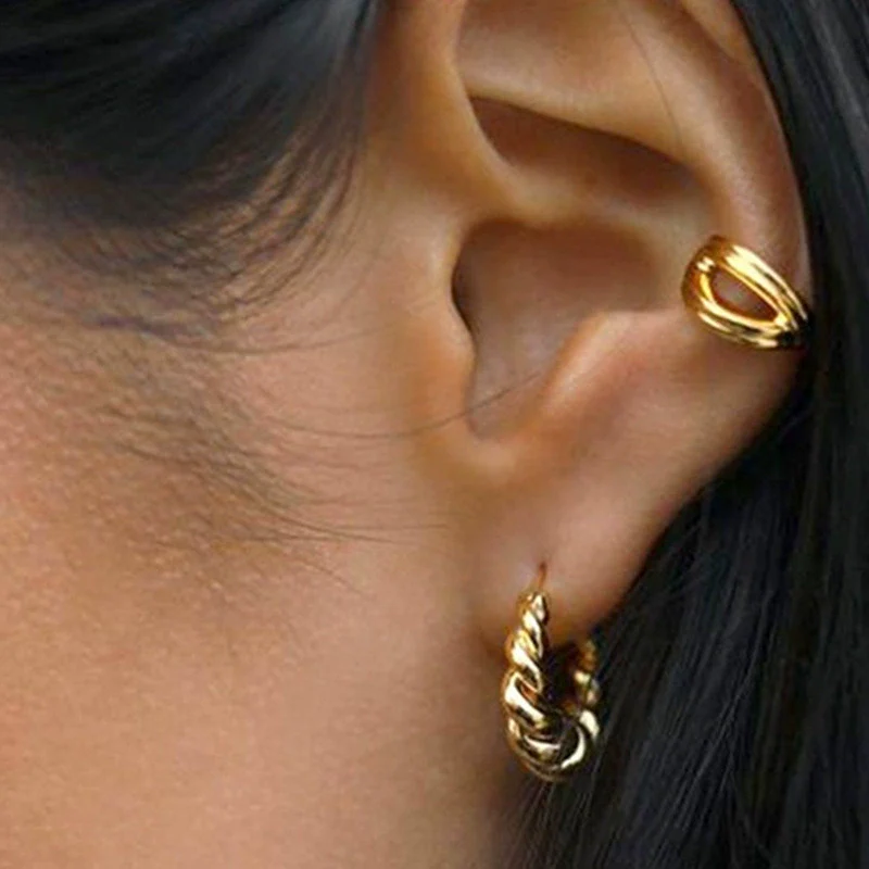 Wholesale Jewelry Silver Needle Copper Geometric Twisted Circle Hoop Earrings For Women Electroplated - Image 3