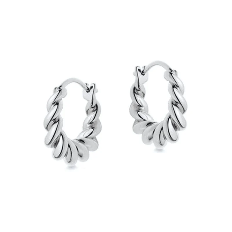 Wholesale Jewelry Silver Needle Copper Geometric Twisted Circle Hoop Earrings For Women Electroplated - Image 5