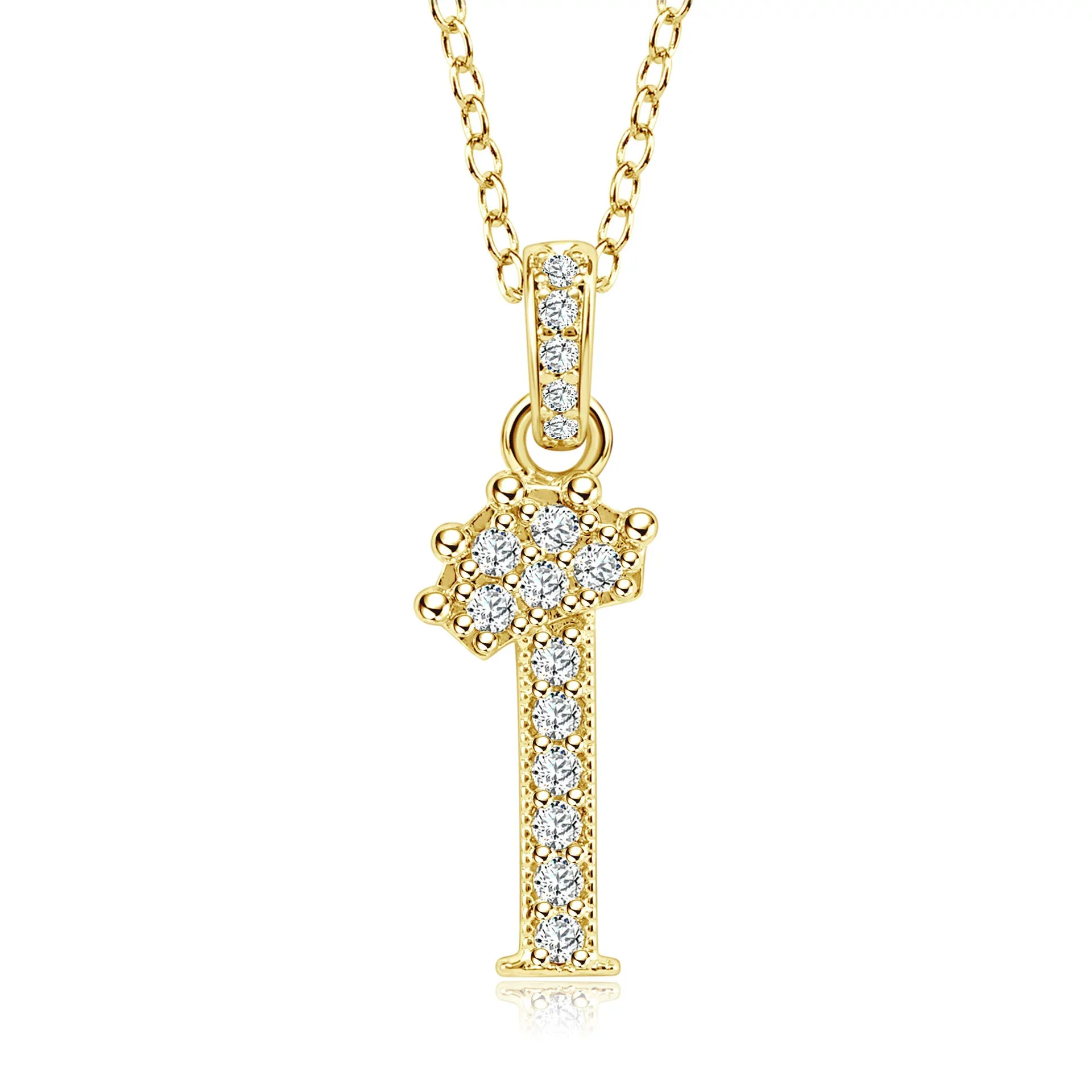 Wholesale Jewelry Simple Classic Crown Zircon English Letter Pendant Copper Goldplated Necklace For Women - Image 14