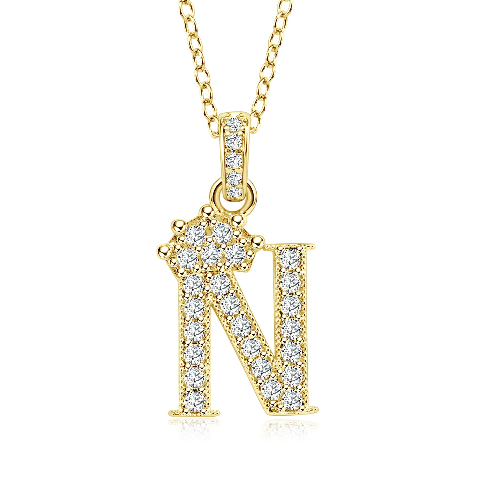 Wholesale Jewelry Simple Classic Crown Zircon English Letter Pendant Copper Goldplated Necklace For Women - Image 19