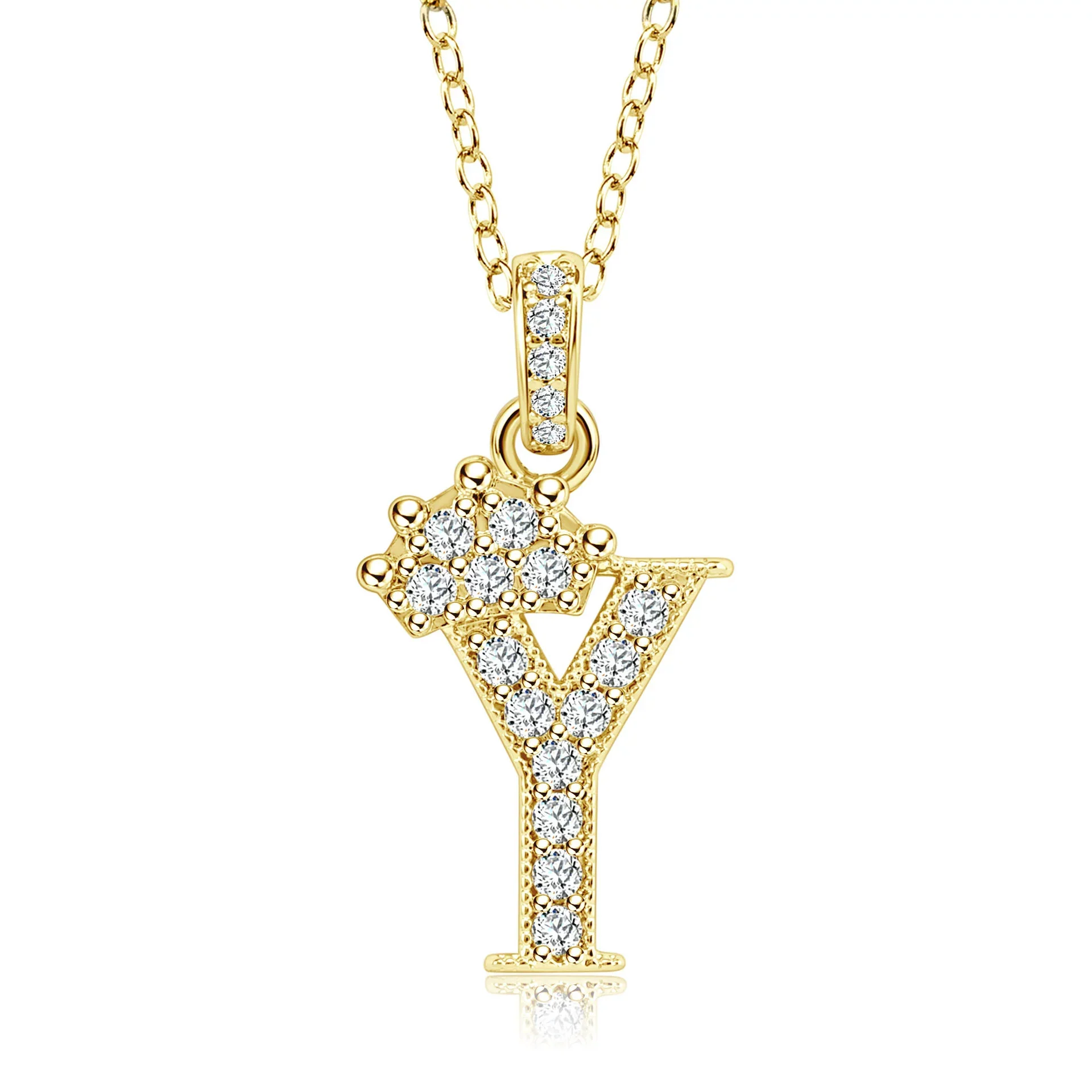 Wholesale Jewelry Simple Classic Crown Zircon English Letter Pendant Copper Goldplated Necklace For Women - Image 30