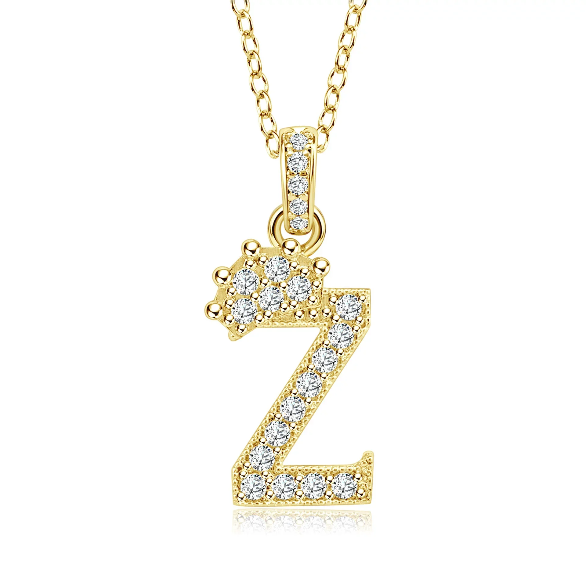 Wholesale Jewelry Simple Classic Crown Zircon English Letter Pendant Copper Goldplated Necklace For Women - Image 31